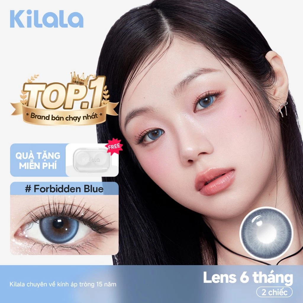 Kính áp tròng Kilala màu lam Forbidden Blue lens cận 6 tháng DIA 14.5mm có độ (0-8) 1 cặp