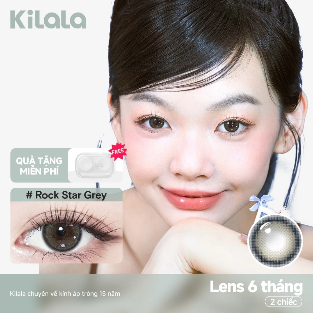 【Deal ưu đãi】Kính áp tròng Kilala màu xám Rock Star Grey lens cận 6 tháng DIA 14.2mm có độ (0-8) 1 cặp