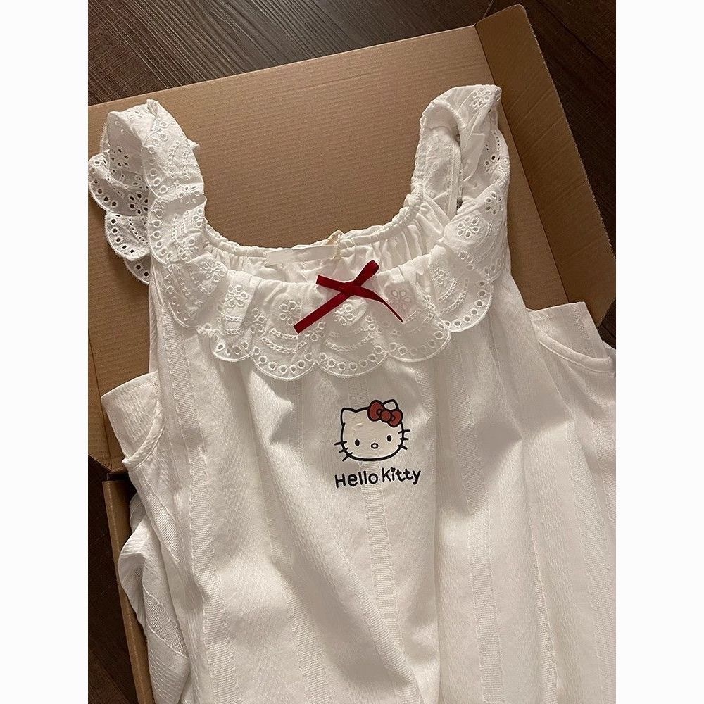 Váy ngủ ngọt ngào Hello Kitty Girl Váy ngủ mùa hè ren dễ thương