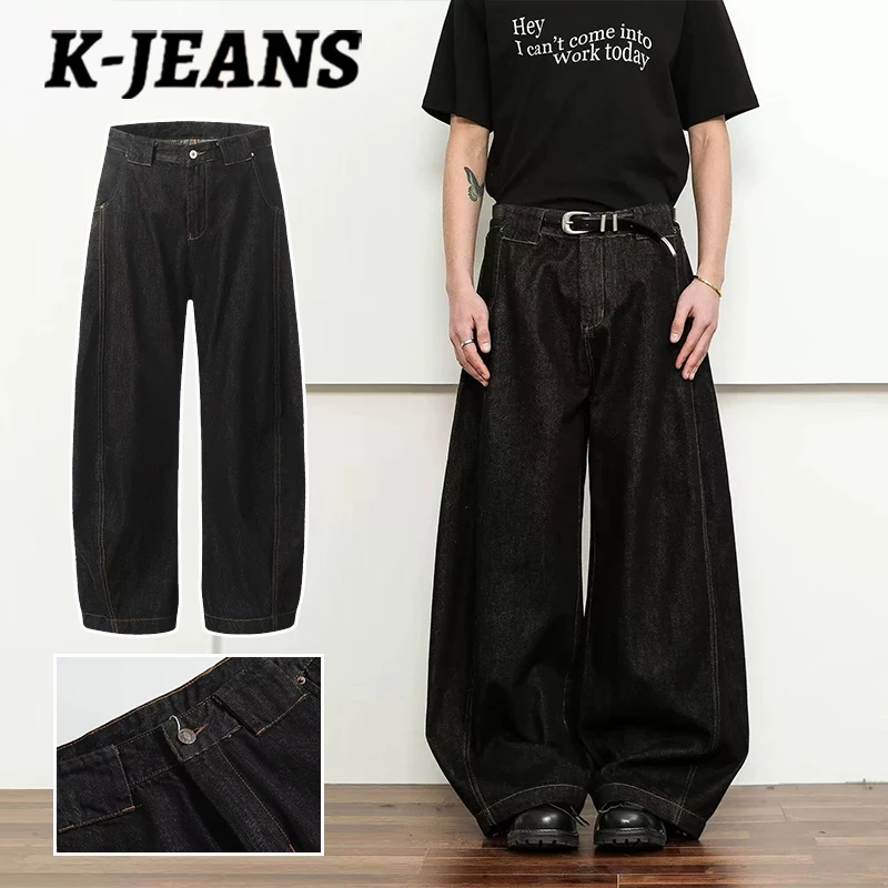 Quần jean nam nữ baggy ống cong form rộng màu đen may phối chỉ, phong cách retro ,hiệu ứng skinny