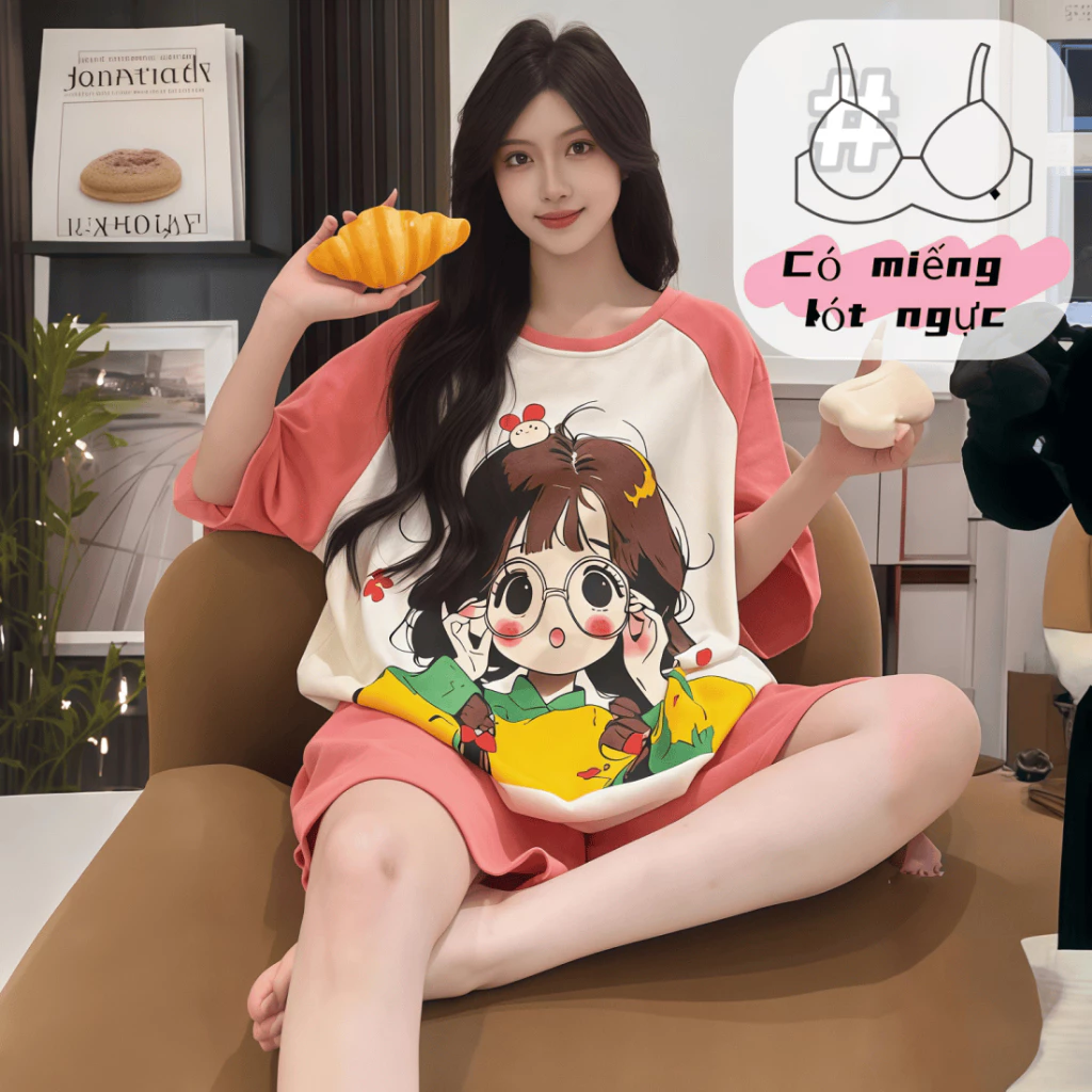 【CÓ SẴN ĐỆM NGỰC】Đồ ngủ nữ kiểu Thu Đông - Họa tiết cartoon dễ thương, có đệm ngực, thoáng khí dễ chịu, mặc ở nhà hoặc mặc ra ngoài đều phù hợp.