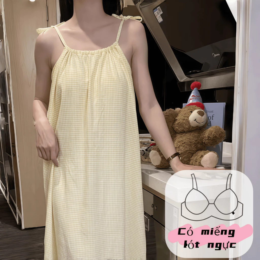 【Có đệm ngực】Đồ ngủ nữ kiểu Xuân Thu - thiết kế hai dây không tay dễ thương, có đệm ngực, họa tiết hoạt hình, kiểu dáng thời trang thoải mái, phù hợp mặc ở nhà hoặc ra ngoài.