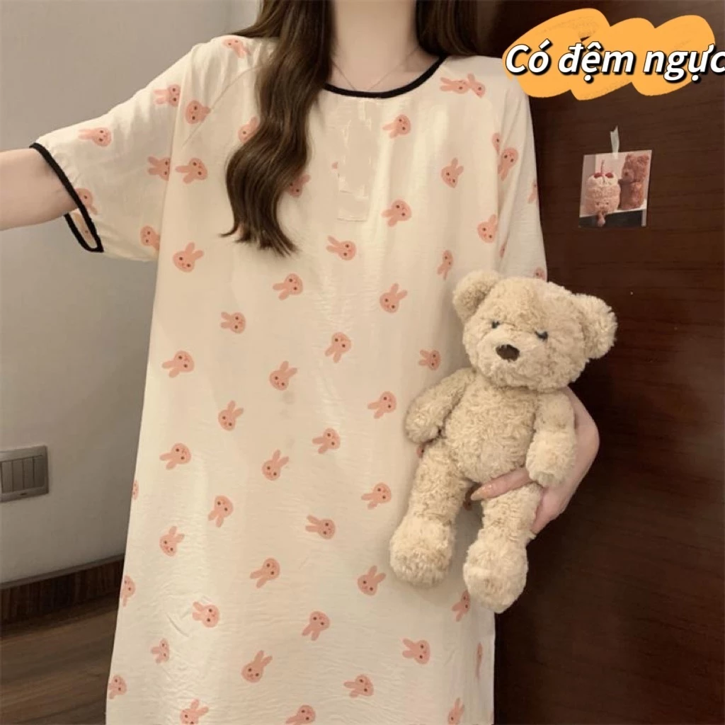 【Mẫu khuyến mãi – Bông + Cúp ngực liền】Váy ngủ mùa hè dáng cơ bản, mềm mại, thoáng khí, rộng rãi – Đồ ngủ & đồ mặc nhà cho nữ – Bản thoải mái dễ chịu