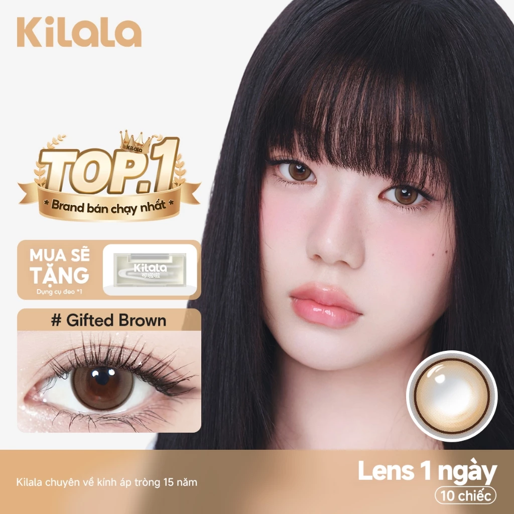 10 chiếc Kính áp tròng Kilala lens 1 ngày màu lam Gifted Brown DIA 14.0mm có độ (0-8)