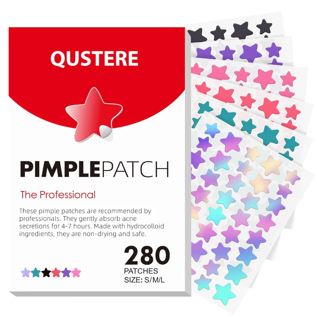 QUSTERE Hydrocolloid Acne Patch 280 Miếng – Miếng Dán Mụn Hình Ngôi Sao Lấp Lánh, Giúp Hấp Thụ Dịch Tiết Và Bảo Vệ Vùng Da Có Khuyết Điểm, Chống Thấm Nước
