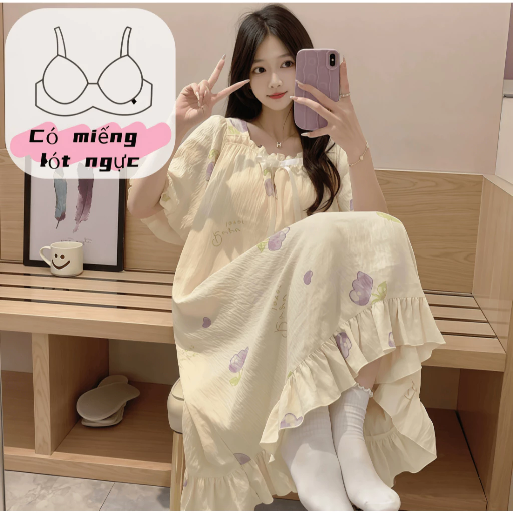 【Có miếng ngực】Áo ngủ nữ công chúa mặc nhà hay đi chơi đều đẹp, tay ngắn, form rộng dễ chịu, in hình dễ thương, cotton thoáng mát, mới ra mắt xuân hè 2026