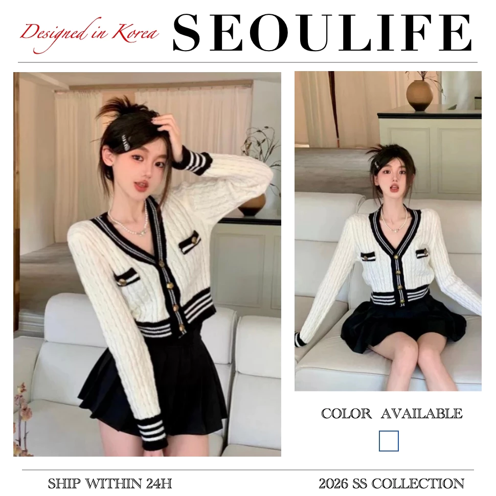 SEOUFILE | Áo len cardigan Preppy, xám trắng, chất lượng cao, áo len mùa đông ấm áp, phong cách Hàn Quốc mới nhất