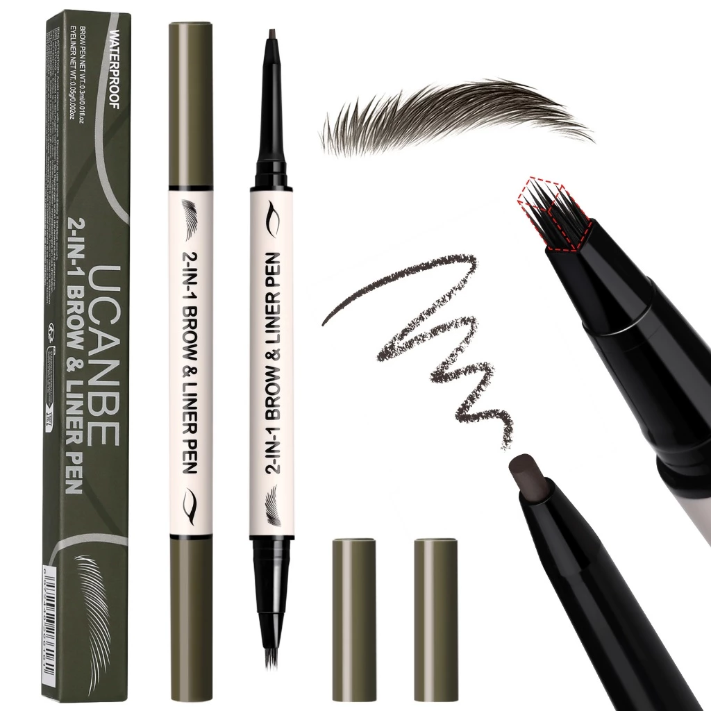 Bút kẻ mắt & bút kẻ mắt dạng Gel 2 trong 1 UCANBE – Bút chì kẻ mắt Microblading với đầu bàn chải góc độ lông mày + kẻ siêu mịn 1,5mm, chống thấm nước, khô nhanh, lâu trôi