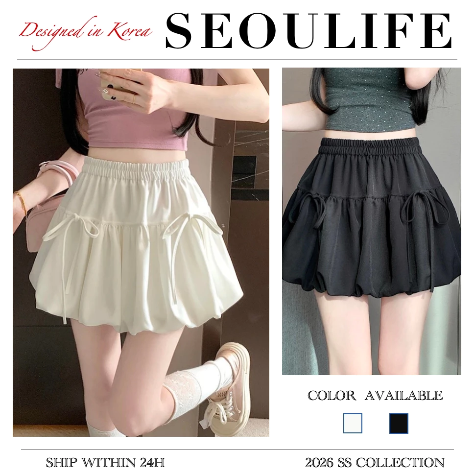 SEOULIFE chân váy nữ chữ A lưng cao dáng xòe bubble form ngắn phong cách Hàn Quốc thanh lịch dễ thương