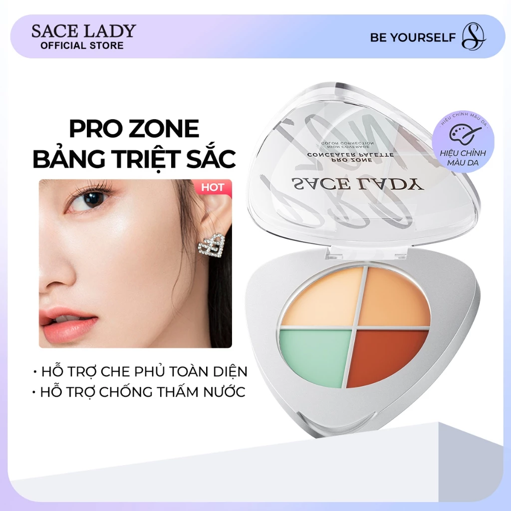 Bảng Kem Che Khuyết điểm SACE LADY Chống Thấm Nước Giúp Hiệu Chỉnh Màu Da 5.6g