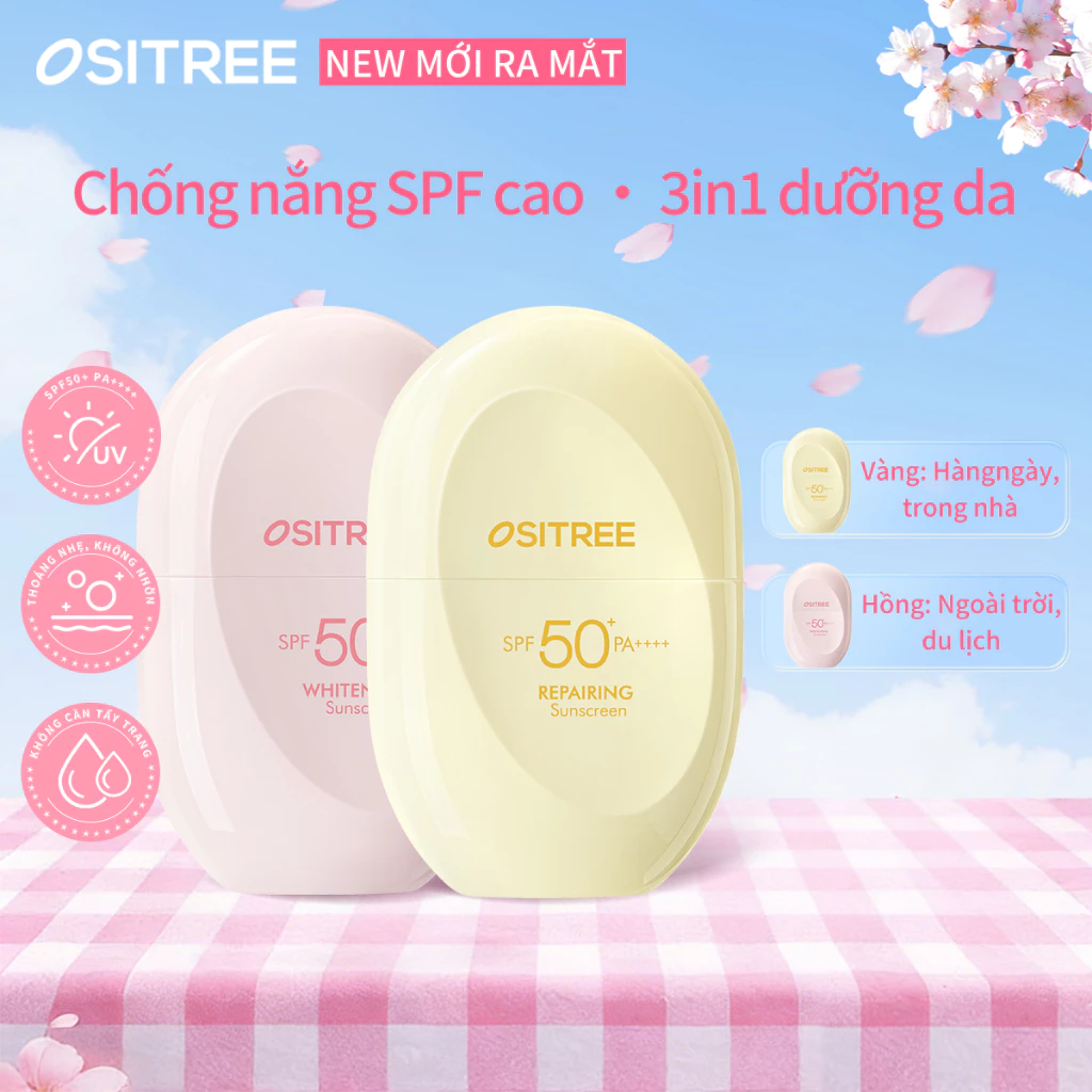 Ositree Kem chống nắng công suất cao sunscreen Ngoài trời Trắng ổn định Nhẹ nhàng Sửa chữa dưỡng ẩm PA + + + + 60g Kem.