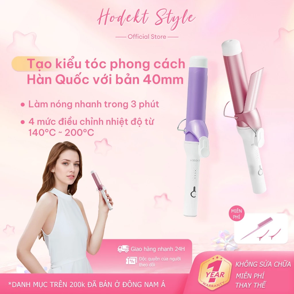 Máy Uốn Tóc Cầm Tay HODEKT 40mm 4 Mức Nhiệt 140-200°C Làm Nóng Nhanh 10s Ion Âm Tự Động Ngắt 45 Phút