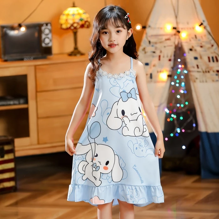 Đồ ngủ không tay trẻ em Váy ngủ in hoạt hình dễ thương Váy ngủ bé gái 12 - 13 tuổi