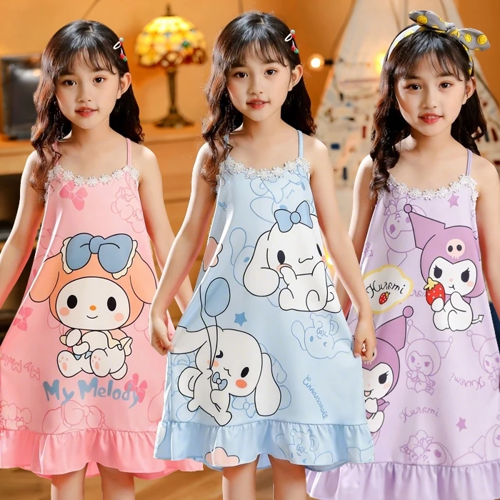 Đầm Ngủ Tay Ngắn In Họa Tiết Hoạt Hình Dễ Thương Cho Bé Gái