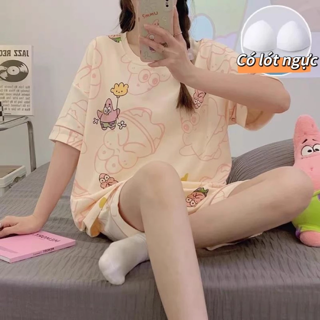 【Có đệm ngực】Áo ngủ nữ 2026 mới, màu kẹo ngọt, sắc màu rực rỡ, tay ngắn quần ngắn, chất liệu mỏng nhẹ, đồ mặc nhà cho thiếu nữ mùa hè thu, có thể mặc ra ngoài.