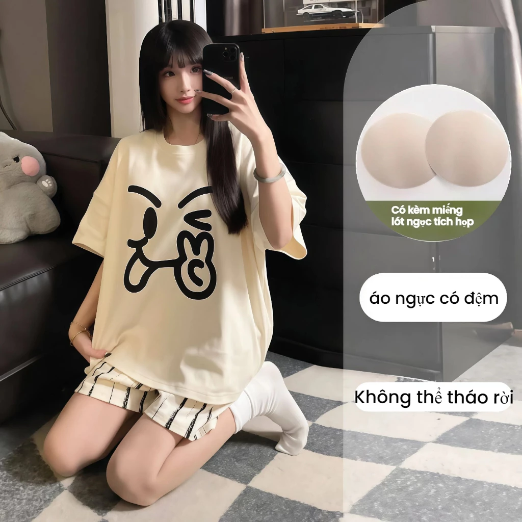 【Mẫu mới hè 2026】Bộ đồ ngủ đôi nam nữ chất vải cao cấp - Áo tay ngắn quần short - Mẫu nữ có đệm ngực - Đồ mặc nhà thoải mái