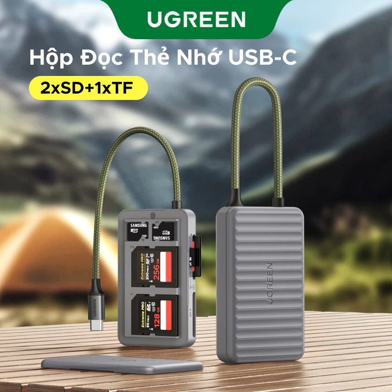 Hộp đựng đầu đọc thẻ USB-C, với 2 khe cắm thẻ SD và 1 khe cắm thẻ TF, lưu trữ 4 thẻ bổ sung