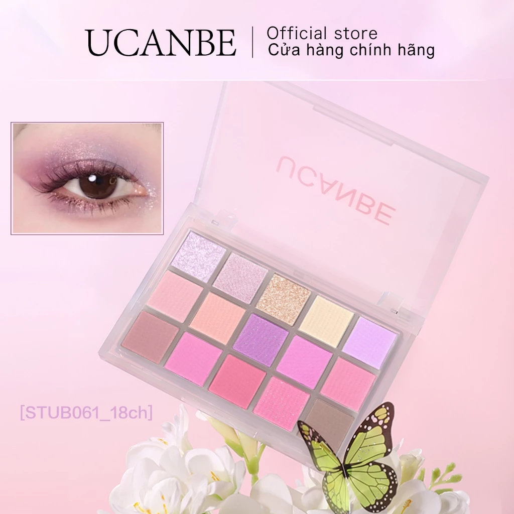 Bảng phấn mắt 15 màu UCANBE Pink Purple - Matte Shimmer Glitter | Bộ trang điểm chống nước có sắc tố cao cho bữa tiệc và hàng ngày