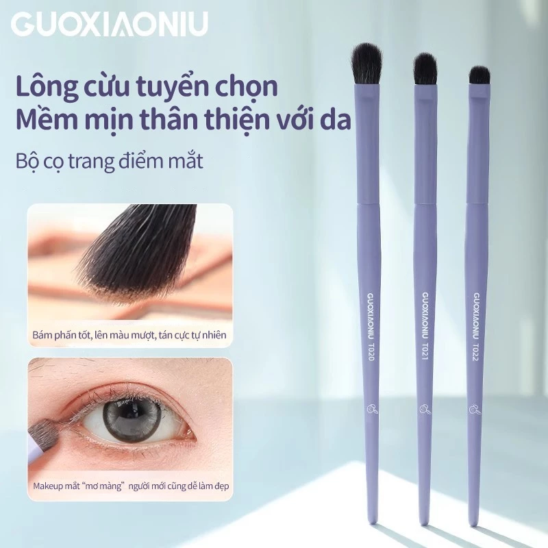 GUOXIAONIU Bộ Cọ Mắt 3 Món Lông Thú Mềm Mại Cọ Đánh Bọng Mắt Chi Tiết Tán Màu Dụng Cụ Trang Điểm Chuyên Nghiệp Dễ Dùng Cho Người Mới