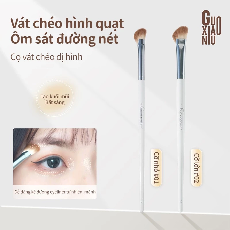 GUOXIAONIU Cọ tạo khối mũi dáng xéo đầu dẹt lông sợi nhân tạo chuyên tán sống mũi tạo chiều sâu dùng cho trang điểm mắt và mũi