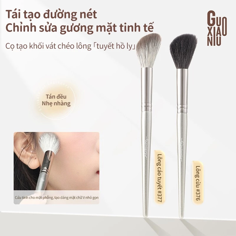 GUOXIAONIU Cọ Tạo Khối Lông Snow Fox Dáng Vát Xéo Lông Mềm Xốp Tán Bóng Đổ Viền Mặt Dùng Làm Cọ Highlight Và Contour Chuyên Nghiệp