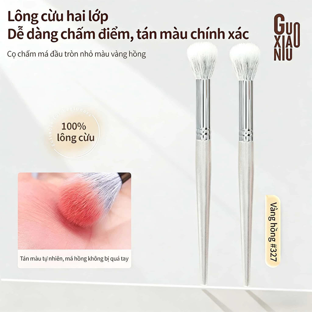 GUOXIAONIU Cọ Má Hồng Đầu Tròn #327 Thiết Kế Hai Lớp Gọn Nhẹ Giúp Tán Màu Tự Nhiên Phù Hợp Người Mới Trang Điểm