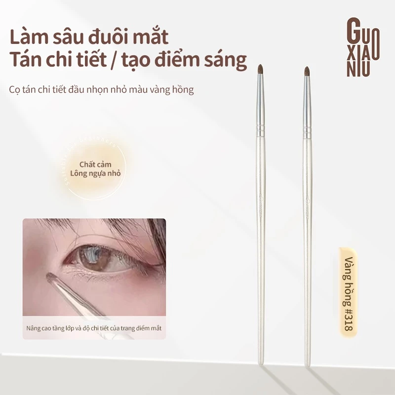 GUOXIAONIU Rose Gold Cọ Mắt Đầu Nhọn #318 Lông Tự Nhiên Tán Chi Tiết Làm Sáng Khóe Mắt Cỡ Nhỏ Dễ Dùng
