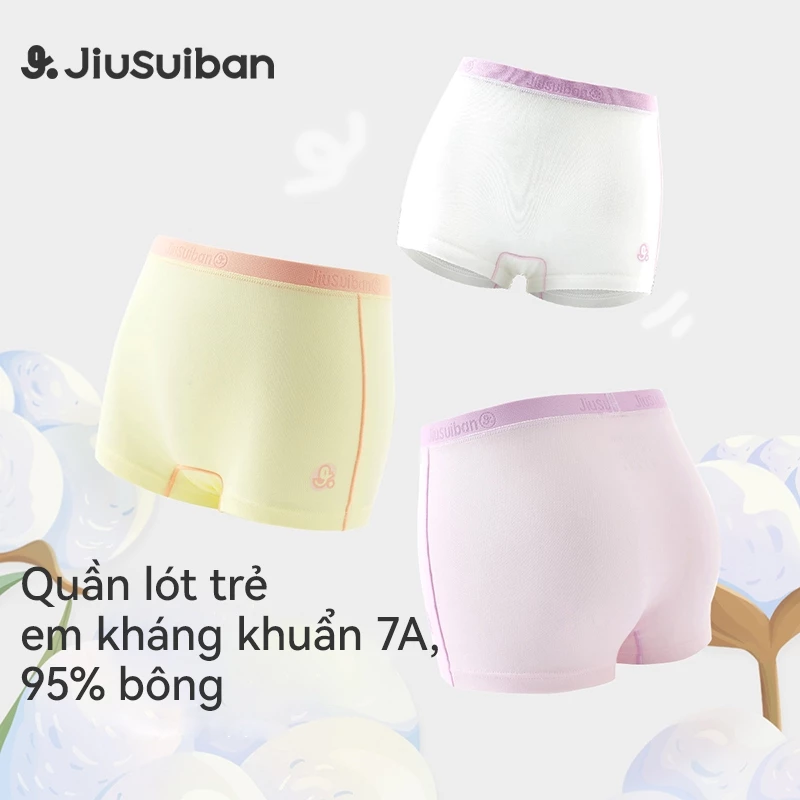 Jiusuiban Bé Gái Boxer Quần Đùi 3 Gói 7A Cotton Nguyên Chất Kháng Khuẩn Thoáng Khí Không Đỏ Mông Thích Hợp Cho Bé 3-16 Tuổi