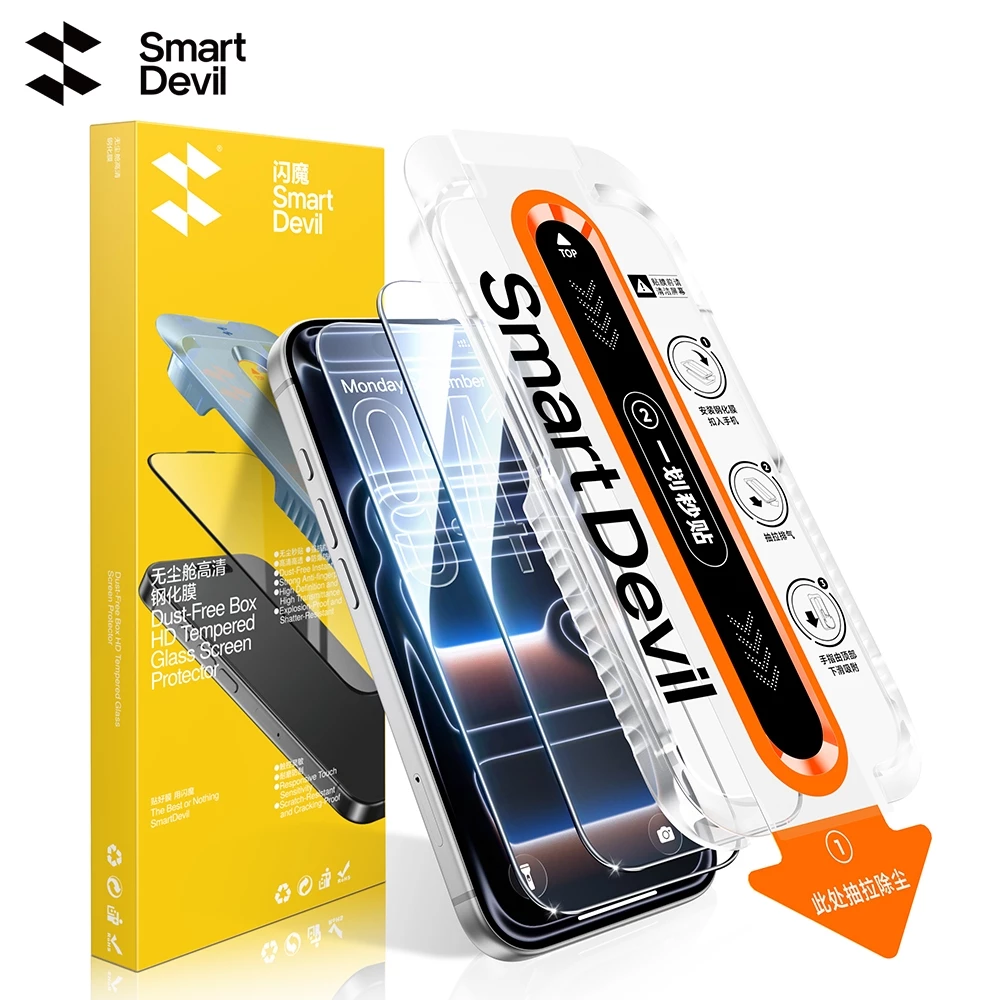 SmartDevil Lắp đặt nhanh Kính cường lực không họa tiết HD cho iPhone 18 ProMax / 18Pro / 17ProMax / 16ProMax / 15Pro / 14ProMax / 13 / X / XS / XR Phim bảo vệ toàn màn hình Chống xanh Ra