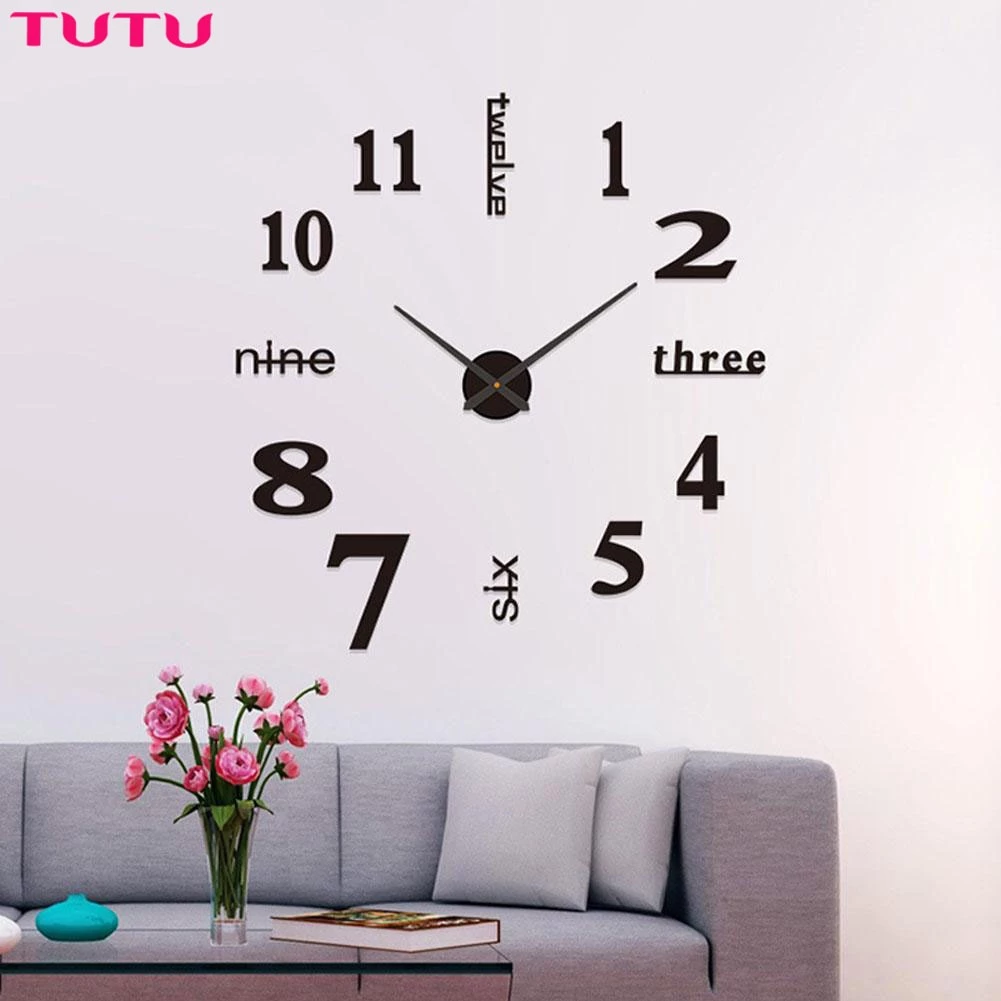 Đồng hồ treo tường DIY không khung Decal treo tường im lặng, sáng tạo cho gia đình, phòng khách và văn phòng