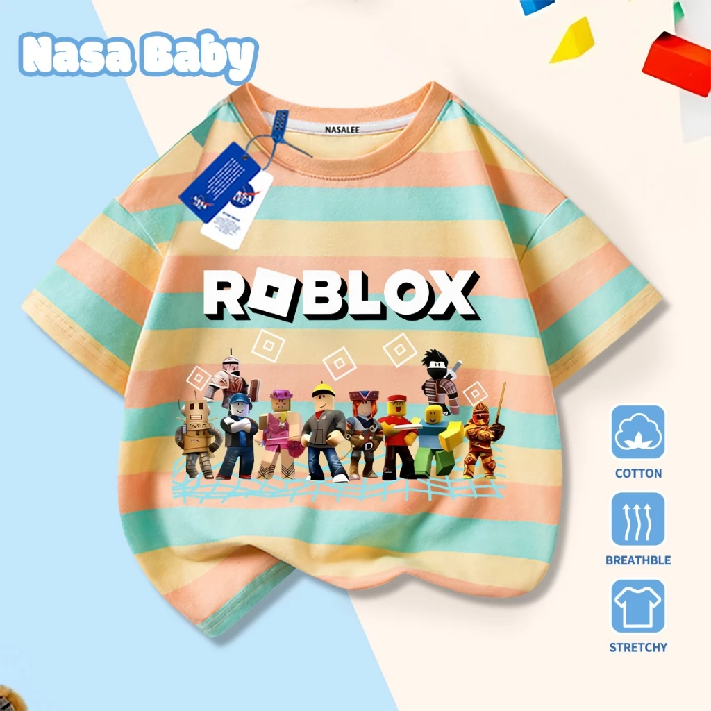 Áo thun in hình họa tiết NASA và Roblox cho bé trai và bé gái, tay ngắn chất liệu cotton mùa hè