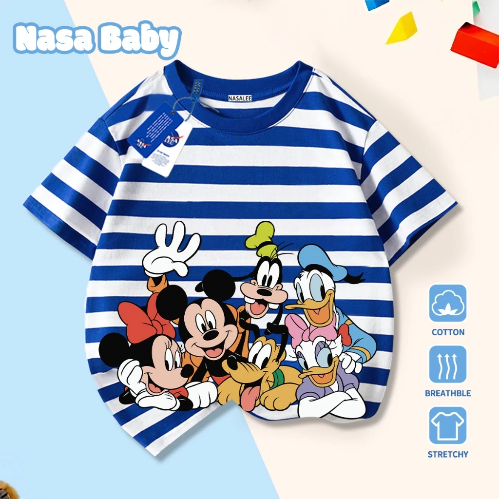 Áo thun tay ngắn in hình hoạt hình Disney của NASA, đồ trẻ em, chất liệu cotton thoáng khí, giao hàng trong 24 giờ.