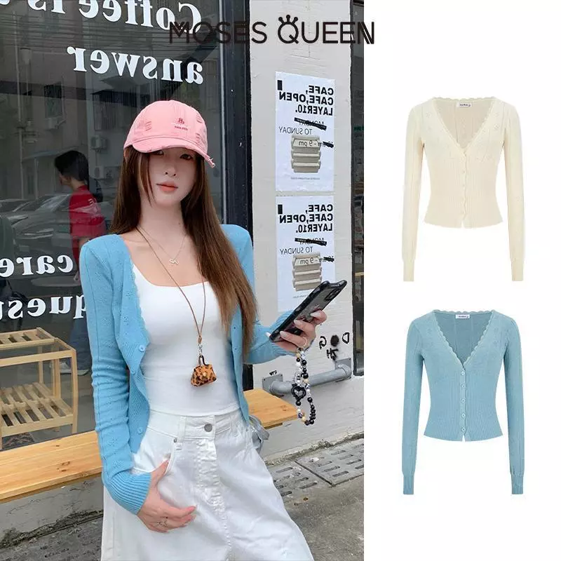 < MOSESQUEEN > Áo len dệt kim mơ mềm mại cho mùa thu, thiết kế dài tay với thắt lưng - #59968