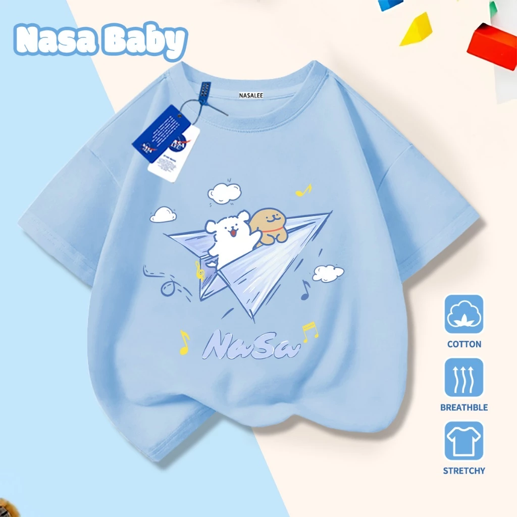 Áo thun NASA cho nam nữ và trẻ em, chất liệu cotton, thoáng mát mùa hè, dễ thương, tay ngắn.