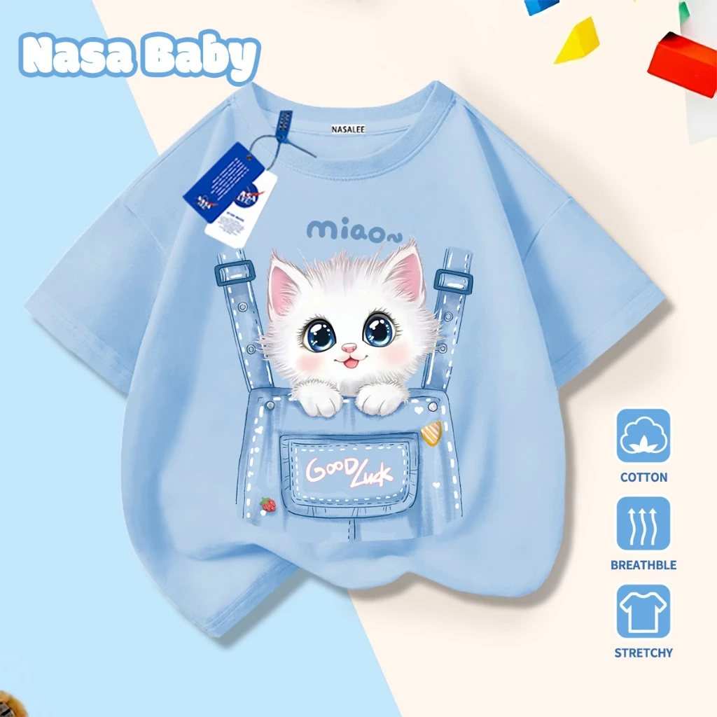 Áo thun NASA cho nam nữ và trẻ em, chất liệu cotton, thoáng mát mùa hè, dễ thương, tay ngắn.