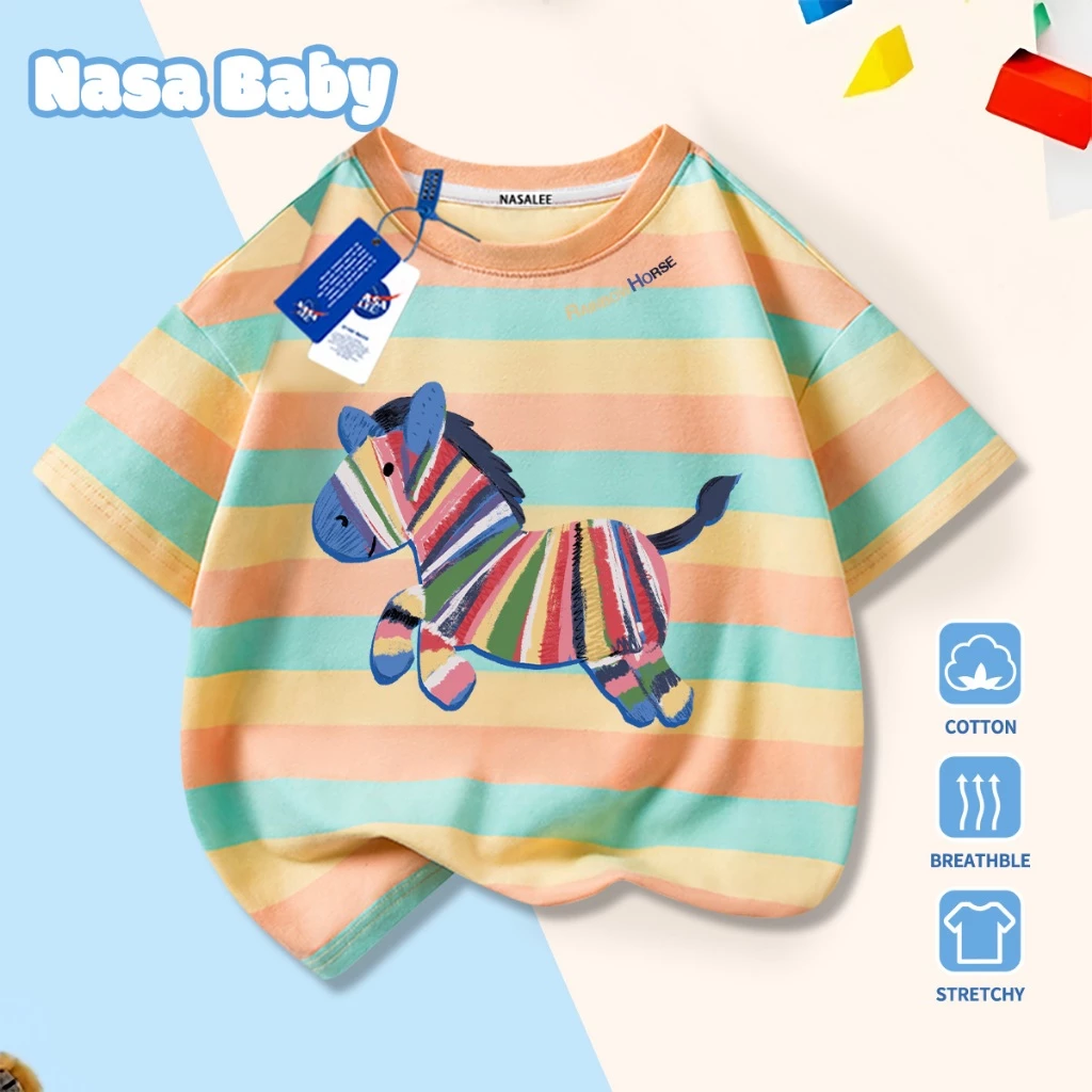 Áo thun NASA cho nam nữ và trẻ em, chất liệu cotton, thoáng mát mùa hè, dễ thương phong cách casual, tay ngắn.