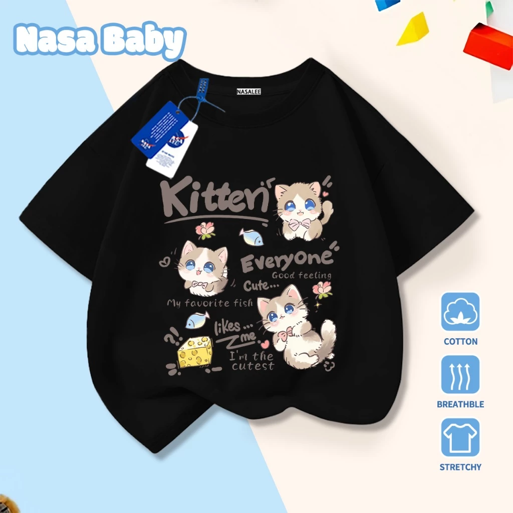 Áo thun NASA chất liệu cotton, thoáng mát mùa hè, dễ thương phong cách casual, tay ngắn.