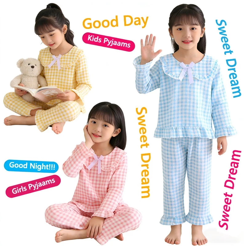 Hàng Mới Về Trẻ Em Dài Tay Cổ Búp Bê Bộ Đồ Ngủ Vui Nhộn Poly cotton Bé Gái Váy Ngủ Cho 12 - 13 Tuổi