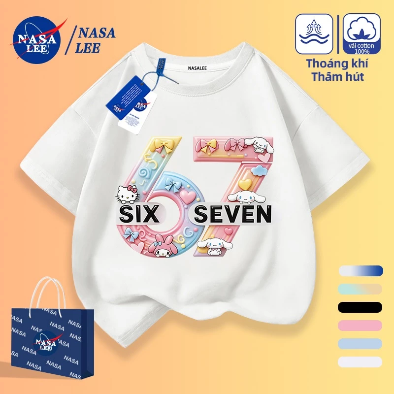 【Giao hàng trong ngày】 Áo thun trẻ em 4-16 tuổi in số 67 và nhân vật hoạt hình xinh xắn, cotton mềm mại, cổ tròn rộng rãi siêu xinh