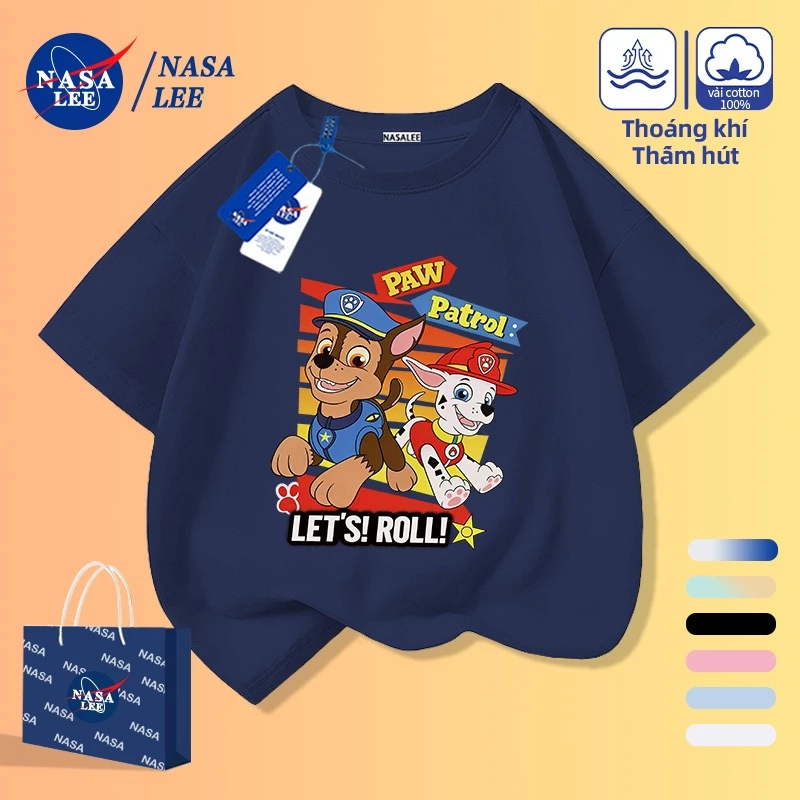 【Giao hàng trong ngày】 Áo thun trẻ em 4-16 tuổi in nhóm chó cảnh sát cứu hộ hoạt hình, cotton mềm mại, siêu dũng cảm cho bé trai