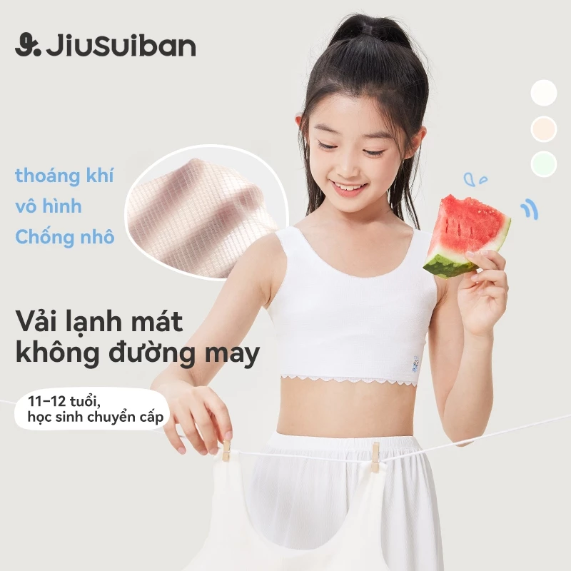 Áo Ngực Bé Gái Tuổi Dậy Thì 11-12 Tuổi JiuSuiban Áo Lá Học Sinh Vô Hình Mút Siêu Mỏng 0.1cm Chống Nhú Lưng Chữ U