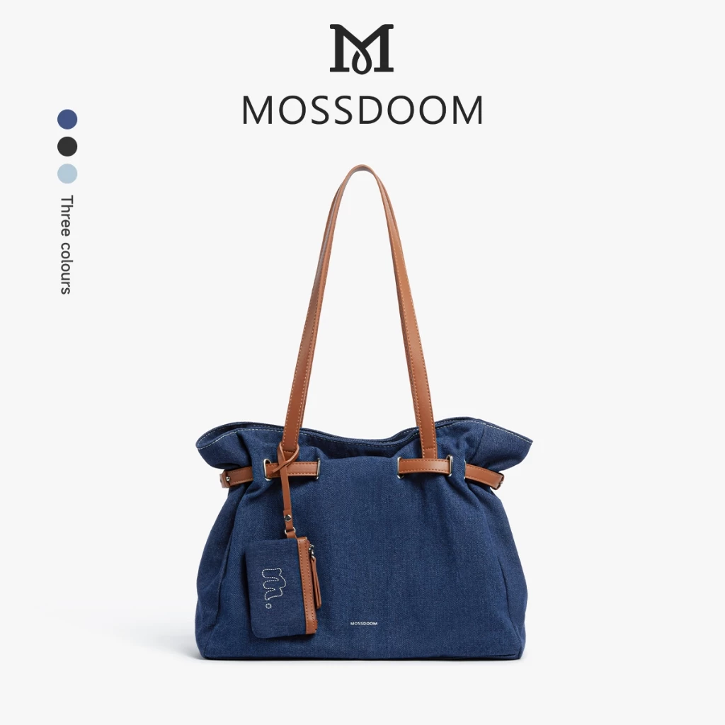 MOSSDOOM Letty Bag Retro Denim Dây Rút Túi Đeo Vai Có Ví Đựng Tiền Xu Charm Dung Tích Lớn Túi Xách Nữ Thời Trang Và Thường Ngày