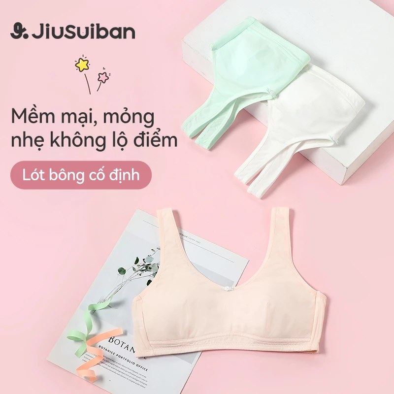 Áo Ngực Bé Gái Tuổi Dậy Thì (Giai Đoạn Đầu) JiuSuiban Áo Lá Học Sinh Lót Cotton Mút Cố Định Chống Nhú