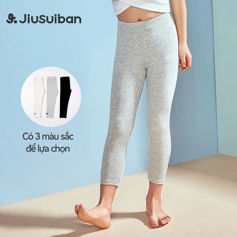 Quần Legging Bé Gái JiuSuiban Quần 9 Phần Dệt Gân Vân Sọc Mặc Lót Mềm Mại Co Giãn Tốt Dễ Phối Đồ