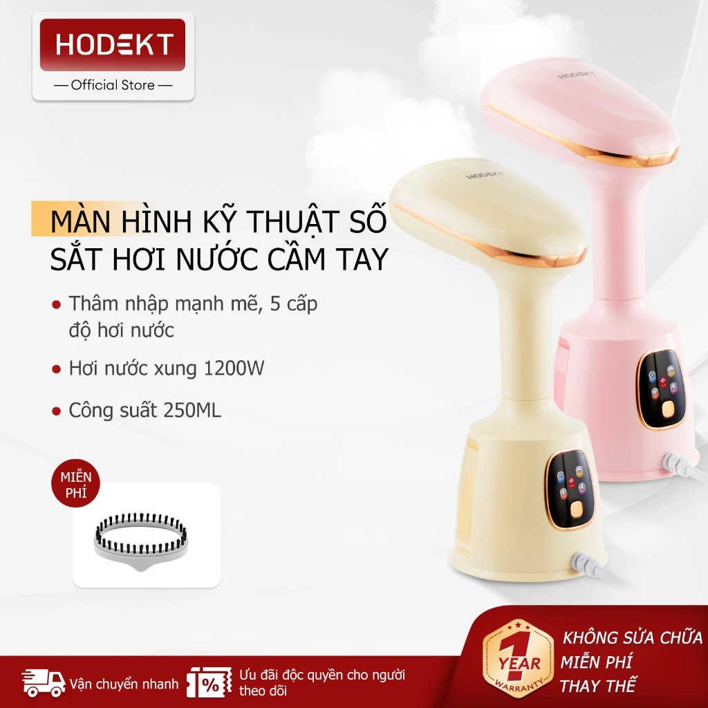 Bàn Ủi Hơi Nước Cầm Tay HODEKT Màn Hình Kỹ Thuật Số, 1200W, Bình Nước 250ml, 5 Chế Độ, Làm Nóng 20s