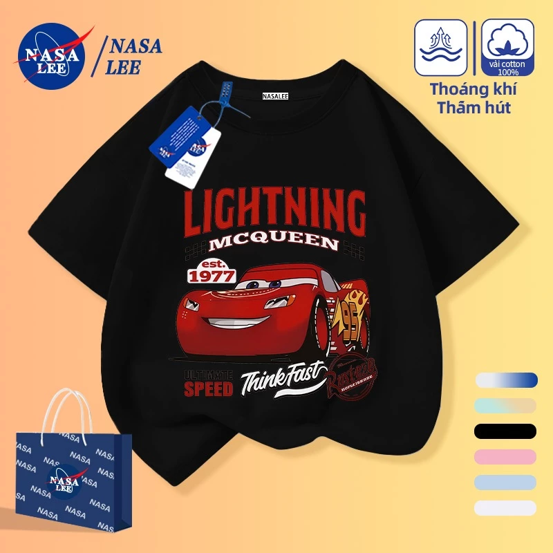[Giao hàng hàng ngày] Áo thun Cotton nguyên chất dành cho trẻ em, in họa tiết đua xe hoạt hình mát mẻ, phổ biến cho bé trai bé gái, Thích hợp cho trẻ từ 4 đến 16 tuổi.