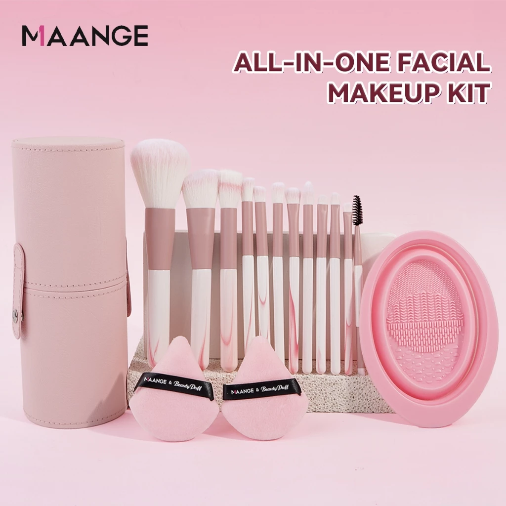 Bộ cọ trang điểm đá cẩm thạch MAANGE cọ đánh phấn nền phấn mắt má hồng kèm túi đựng cọ trang điểm cao cấp 51199
