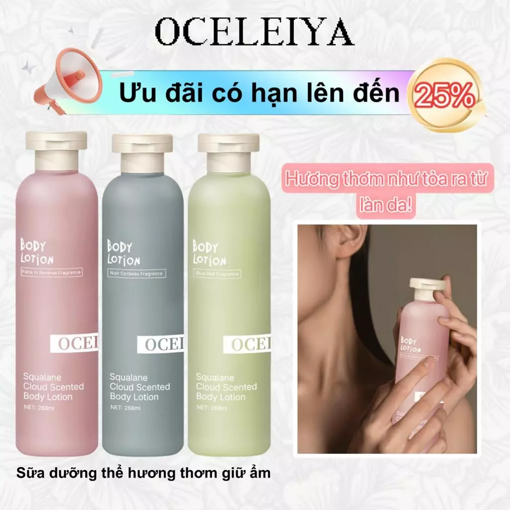 Sữa Dưỡng Thể Niacinamide OCELEIYA Body Lotion Dưỡng Sáng Da Dưỡng Ẩm Cấp Ẩm Nuôi Dưỡng Da Toàn Thân Mềm Mịn Đều Màu Da Lưu Hương Lâu Thấm Nhanh Không Bết Rít Kem Body Chăm Sóc Cơ Thể Cho Nam Nữ Mọi Loại Da 268ml