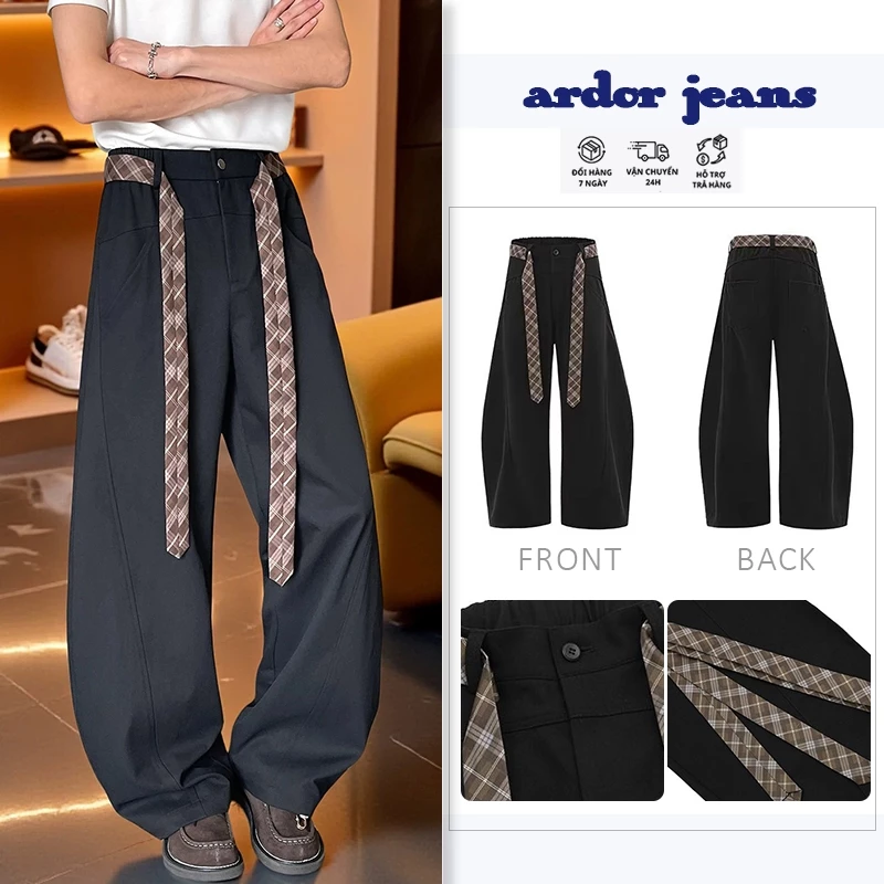 ARDOR Quần Tây Baggy Nam Nữ Ống Rộng Cao Cổ Form Rộng Ống Cong Đen Giặt Nửa Thun Lưng Tặng Kèm Thắt Lưng Chất Liệu Cao Cấp Bền Đẹp Thời Trang Unisex Quần Ống Đứng Rộng Dài Tới Gót Chân Phong Cách Hàn Quốc Mặc Đi Chơi Đi Học