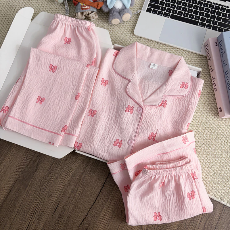 3 Cái / bộ Bé Gái Tay Ngắn Ve Áo Bộ Đồ Ngủ Nơ Màu Hồng Váy Ngủ Vui Nhộn Cho Bé 9 - 10 Tuổi